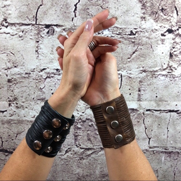 NEW Boho Coffee Brown leather slashed bracelet - Picture 5 of 7